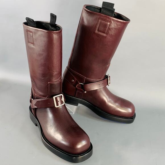 BURBERRY Size 9.5 Burgundy Leather Calf High Pull On Harness Boots